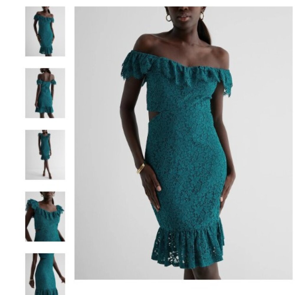 Express Lace Ruffle Overlay Cutout Sheath Dress Fanfare